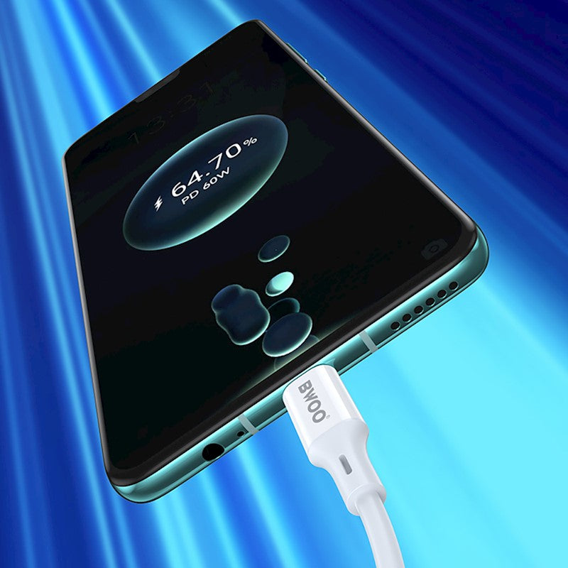 USB-C - USB-C adat- és töltőkábel BWOO X282, 60W, 1m, Fehér