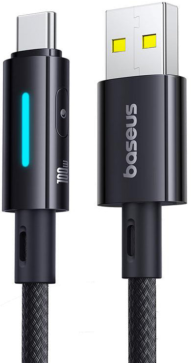USB-A - USB-C Baseus Lit Button Control adat- és töltőkábel, 100W, 1m, Fekete P10379002121-00