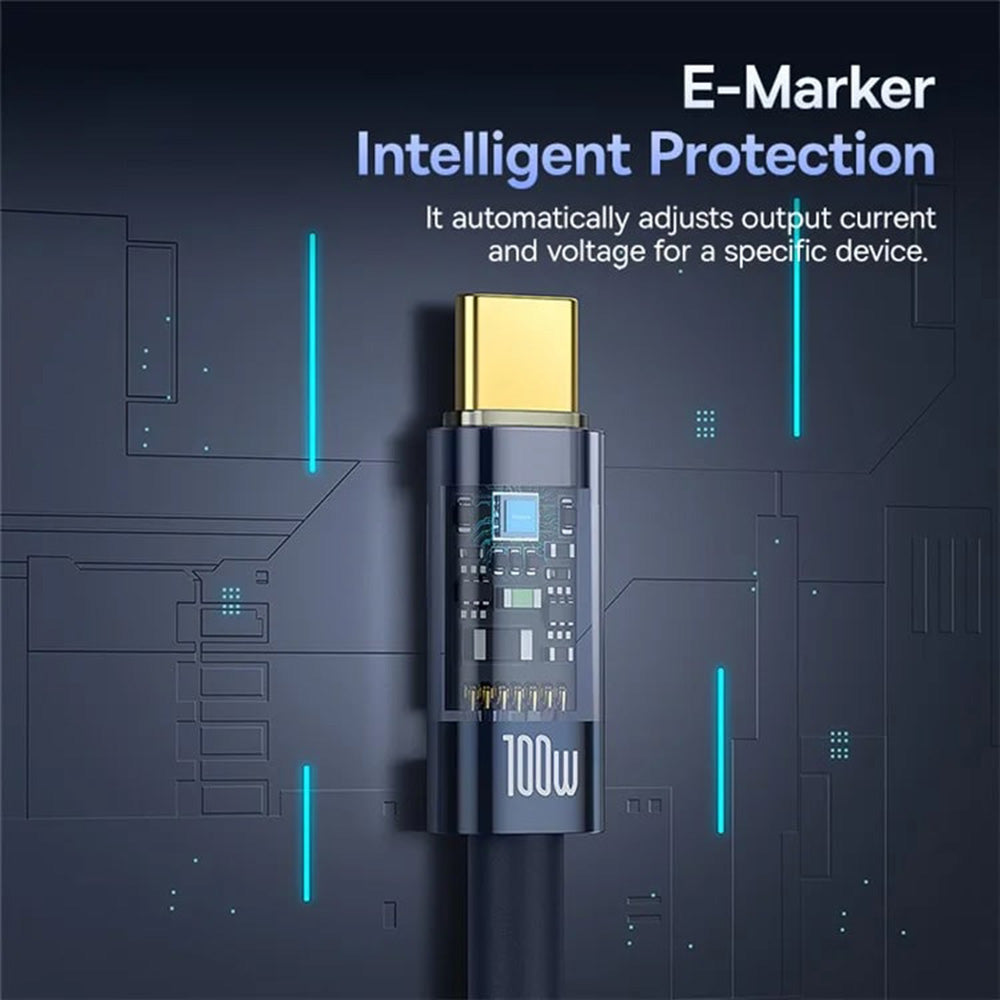 USB-C - USB-C Baseus Explorer adat- és töltőkábel, 100W, 1m, sötétkék P10319704321-00
