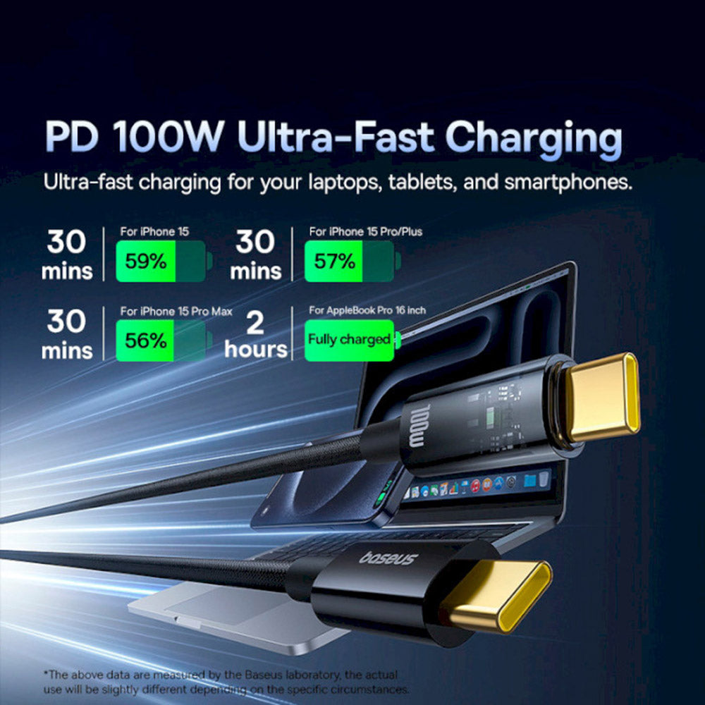 USB-C - USB-C Baseus Explorer adat- és töltőkábel, 100W, 1m, Fekete P10319703111-00