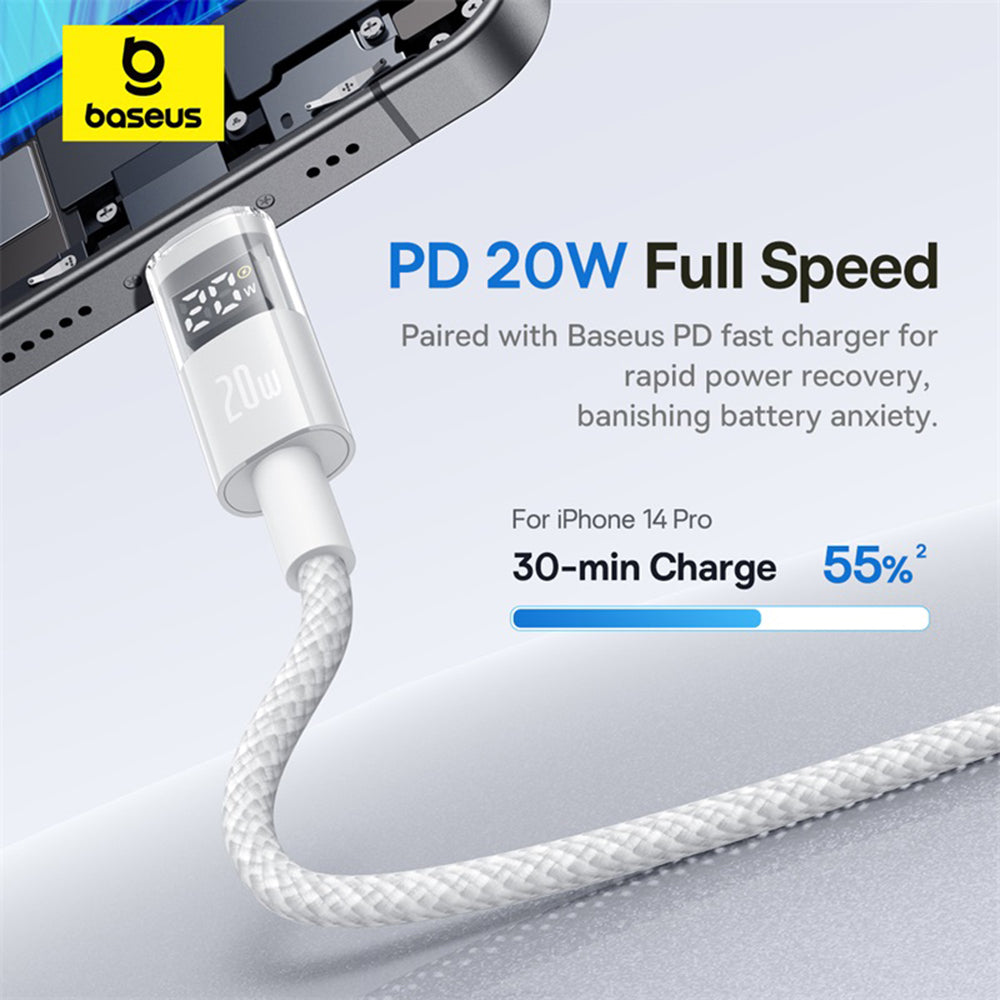 USB-C - Lightning Baseus Display 2 adat- és töltőkábel, 20W, 2m, Fehér P10382703211-01