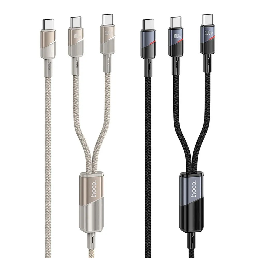 USB-C Adat- és Töltőkábel - 2 x USB-C HOCO U139 2in1, 100W, 1.2m, Arany