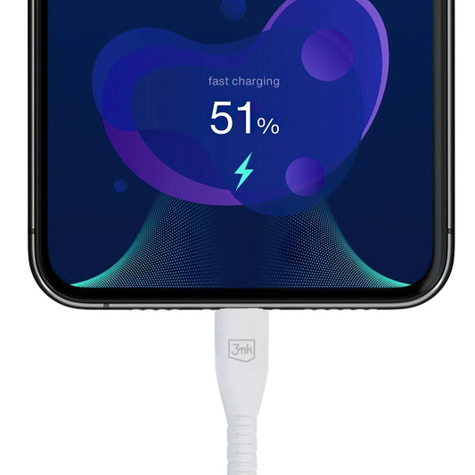 USB-A - Lightning 3MK Hyper adat- és töltőkábel, 12W, 1.2m, Fehér