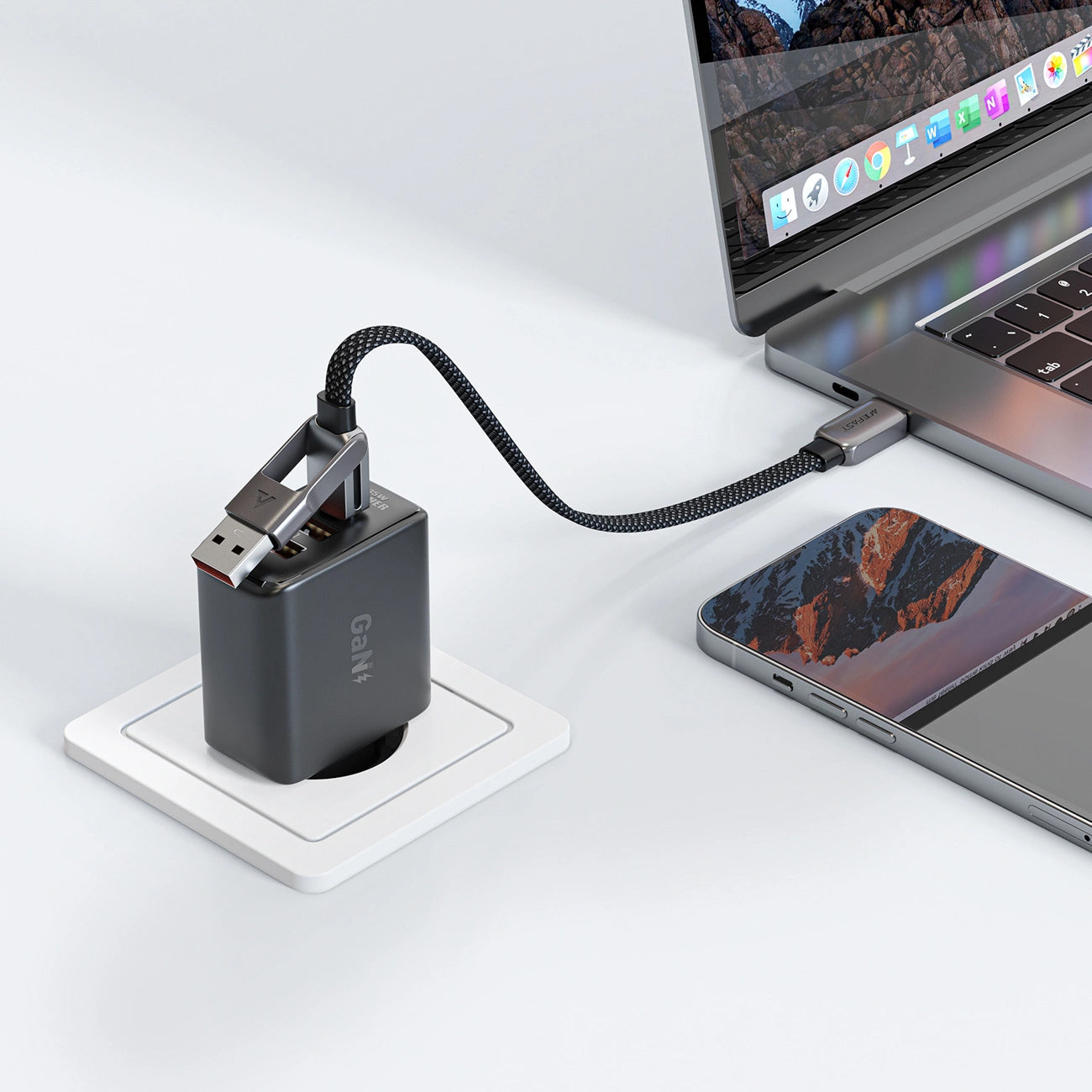 USB-C - USB-A / USB-C Acefast C13-05 adat- és töltőkábel, 60W, 0,2m, Fekete