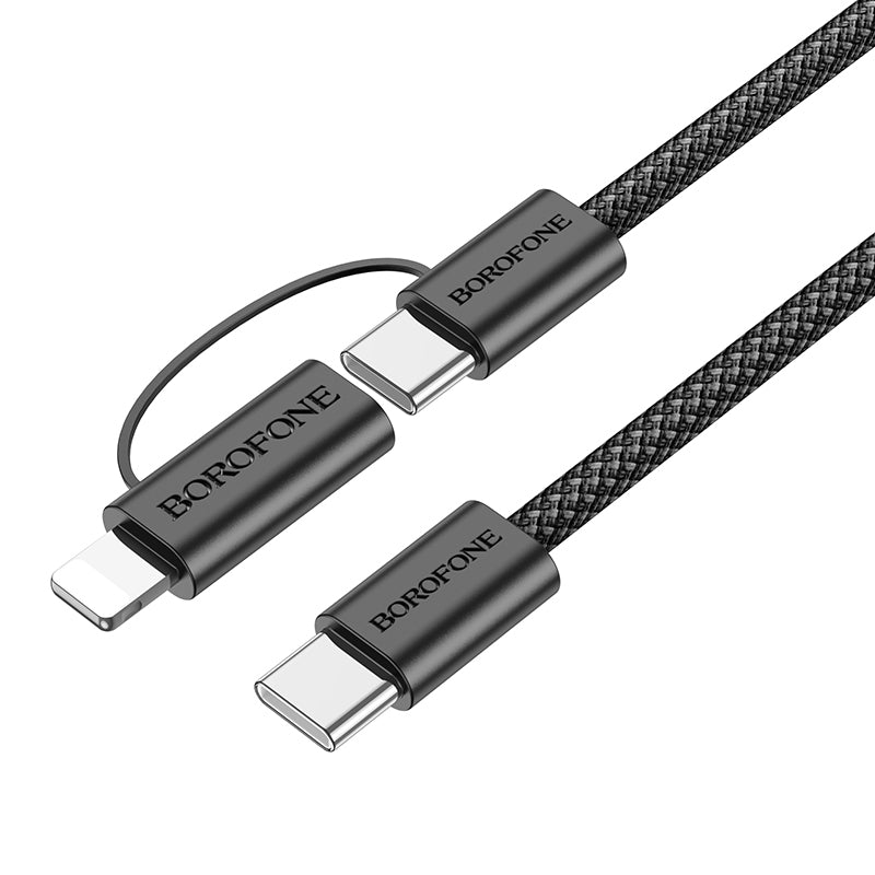 USB-C - Lightning / USB-C Borofone BX104 Primo 2in1 adat- és töltőkábel, 60W, 1m, Fekete