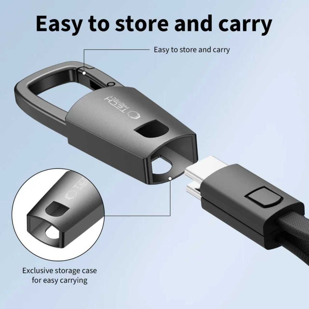 USB-C - USB-C Tech-Protect Ultraboost DNA kulcstartó adat- és töltőkábel, 60W, 0,17m, szürke