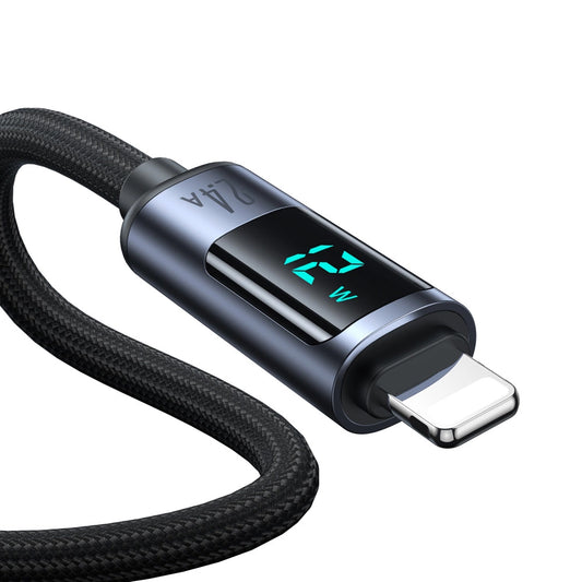 USB-A - Lightning Joyroom S-A16 Prism Display adat- és töltőkábel, 12W, 1.2m, Fekete