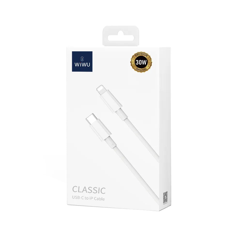 USB-C - Lightning WiWu Wi-C008 adat- és töltőkábel, 30W, 1.2m, Fehér