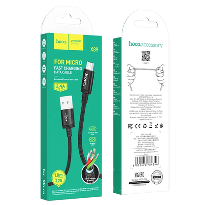 USB-A - microUSB adat- és töltőkábel HOCO X89, 18W, 1m, Fekete