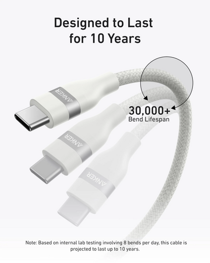 USB-C - USB-C Anker adat- és töltőkábel, 240W, 1.8m, Fehér A82E2H22