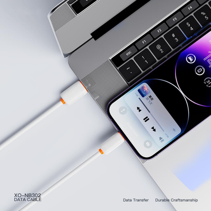USB-A - Lightning XO Design NB302 adat- és töltőkábel, 18W, 1m, Fehér