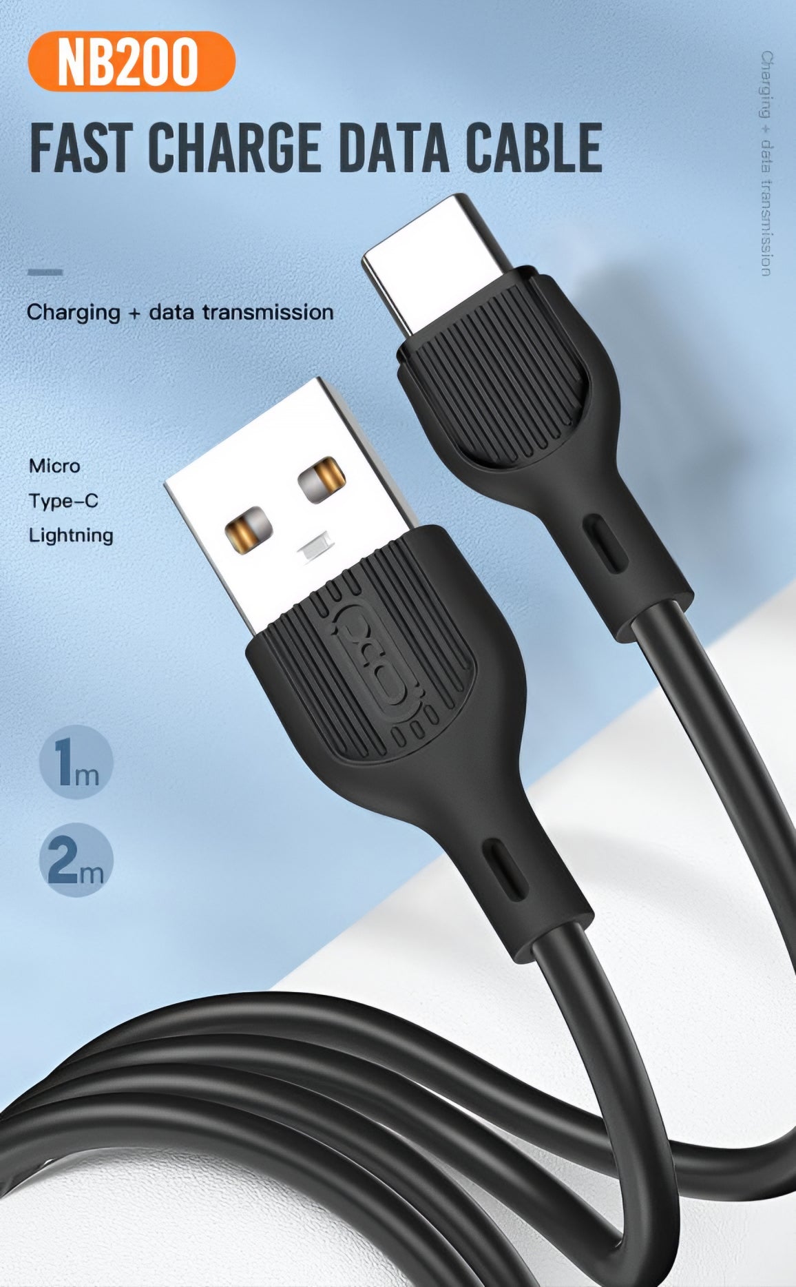USB-A to USB-C Data and Charging Cable XO Design NB200, 10W, 1m, Black