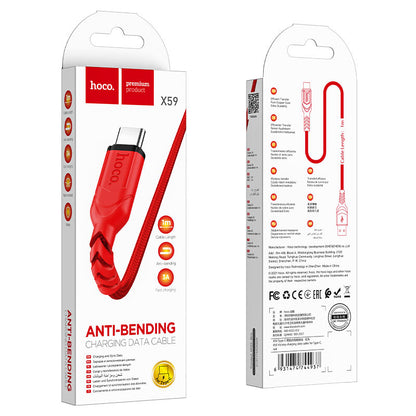 USB-A - USB-C HOCO X59 Victory adat- és töltőkábel, 18W, 1m, Piros