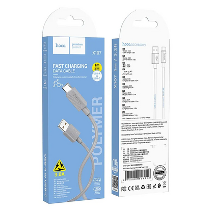 USB-A - USB-C HOCO X107 adat- és töltőkábel, 18W, 1m, Fehér