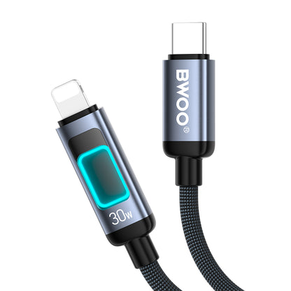 USB-C - Lightning adat- és töltőkábel BWOO X324CL kijelzővel, 30W, 1m, fekete
