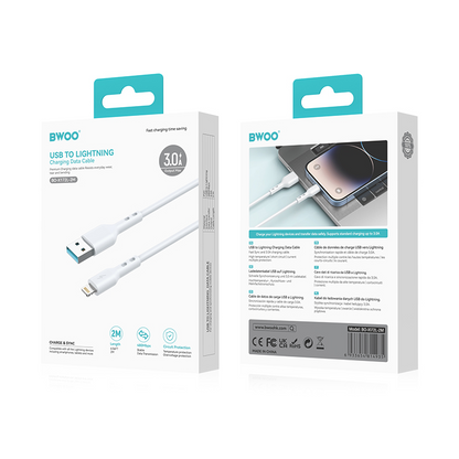 USB-A - Lightning adat- és töltőkábel BWOO BO-X172L-2M, 15W, 2m, fehér