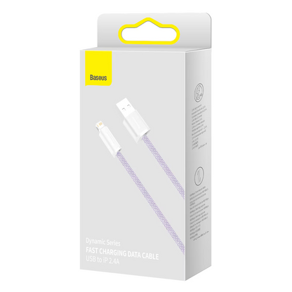 USB-A - Lightning adat- és töltőkábel Baseus Dynamic Series, 18W, 2m, lila CALD000505