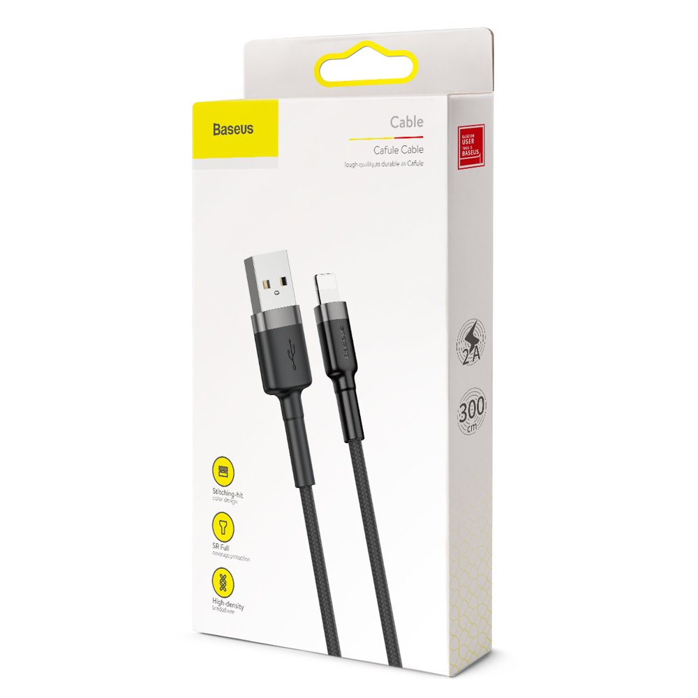 USB-A - Lightning Baseus Cafule adat- és töltőkábel, 18W, 3m, szürke CALKLF-RG1