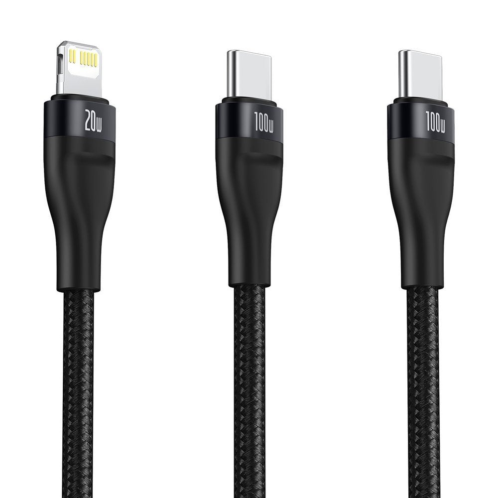 USB-C - Lightning / USB-C Baseus Flash Series 2in1 adat- és töltőkábel, 100W, 1.2m, Fekete CA1T2-F01
