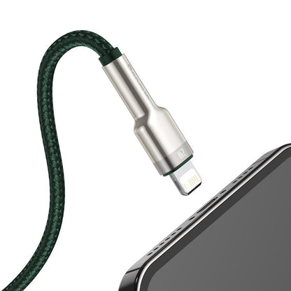 USB-A - Lightning Baseus Cafule Metal Series adat- és töltőkábel, 18W, 1m, Zöld CALJK-A06