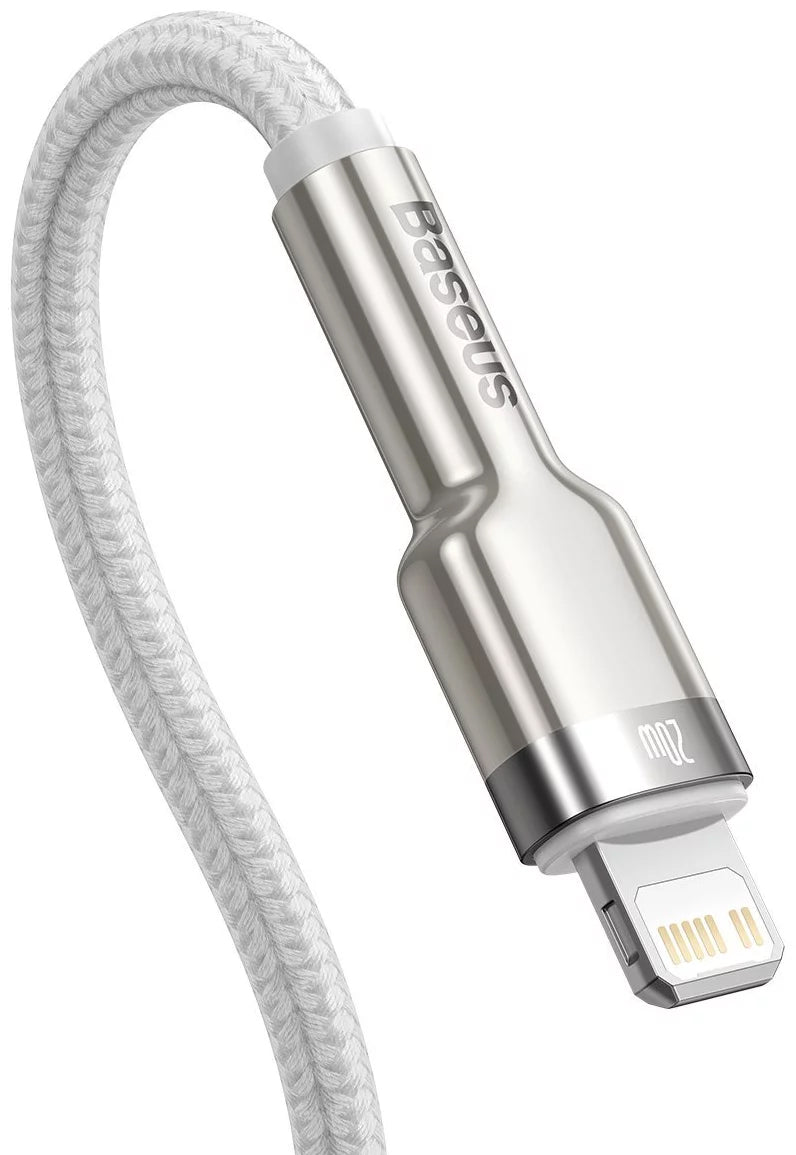 USB-C - Lightning Baseus Cafule Metal Series adat- és töltőkábel, 20W, 2m, Fehér CATLJK-B02