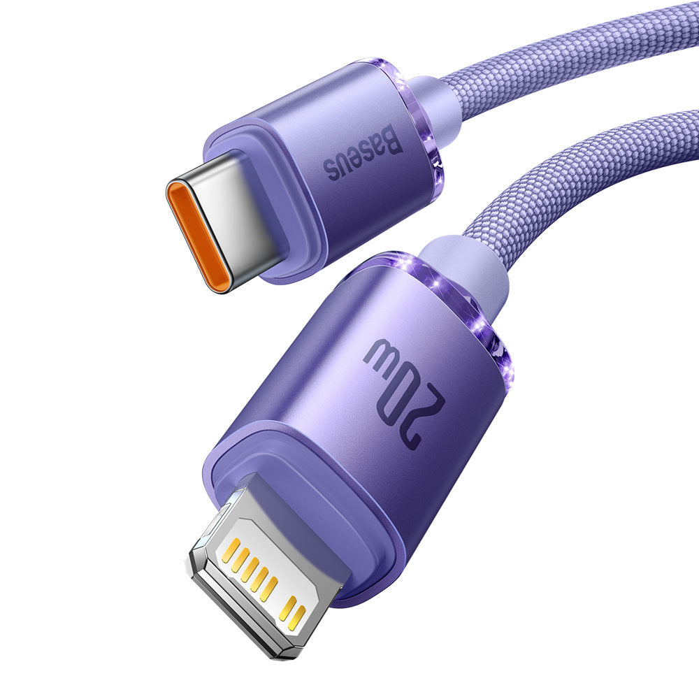 USB-C - Lightning Baseus Crystal Shine sorozatú adat- és töltőkábel, 20W, 2m, Lila CAJY000305