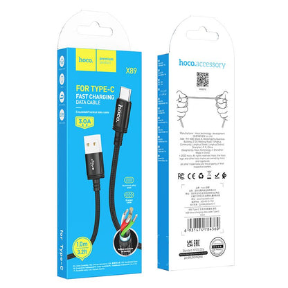 USB-A - USB-C HOCO X89 adat- és töltőkábel, 18W, 1m, Fekete