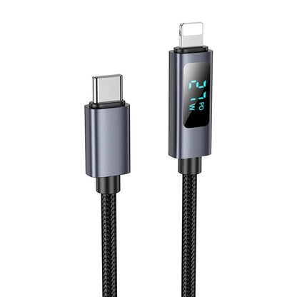 USB-C - Lightning HOCO Display X112 adat- és töltőkábel, 27W, 1m, Fekete