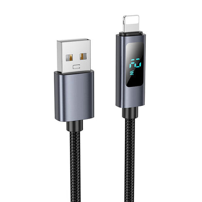Adat- és Töltőkábel USB-A - Lightning HOCO Display X112, 18W, 1m, Fekete