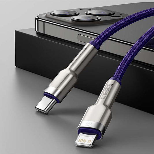 USB-C - Lightning Baseus Cafule Metal Series adat- és töltőkábel, 20W, 1m, Lila CATLJK-A05