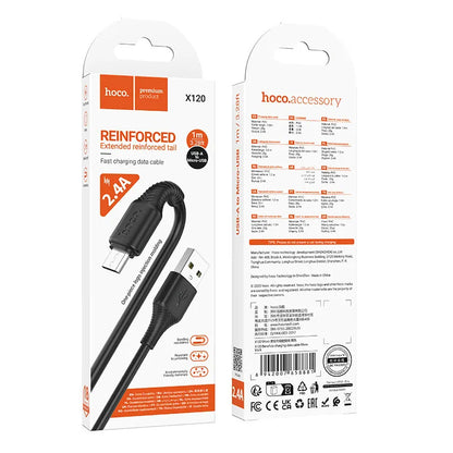 USB-A - microUSB HOCO X120 adat- és töltőkábel, 18W, 1m, Fekete