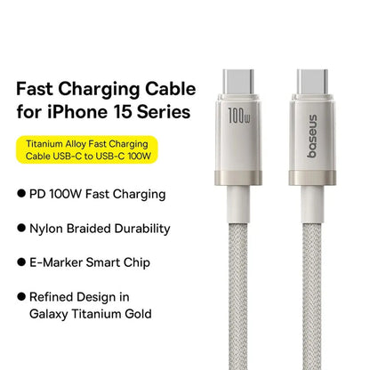 USB-C - USB-C Baseus Titanium adat- és töltőkábel, 100W, 1m, Ezüst P10378100G21-00