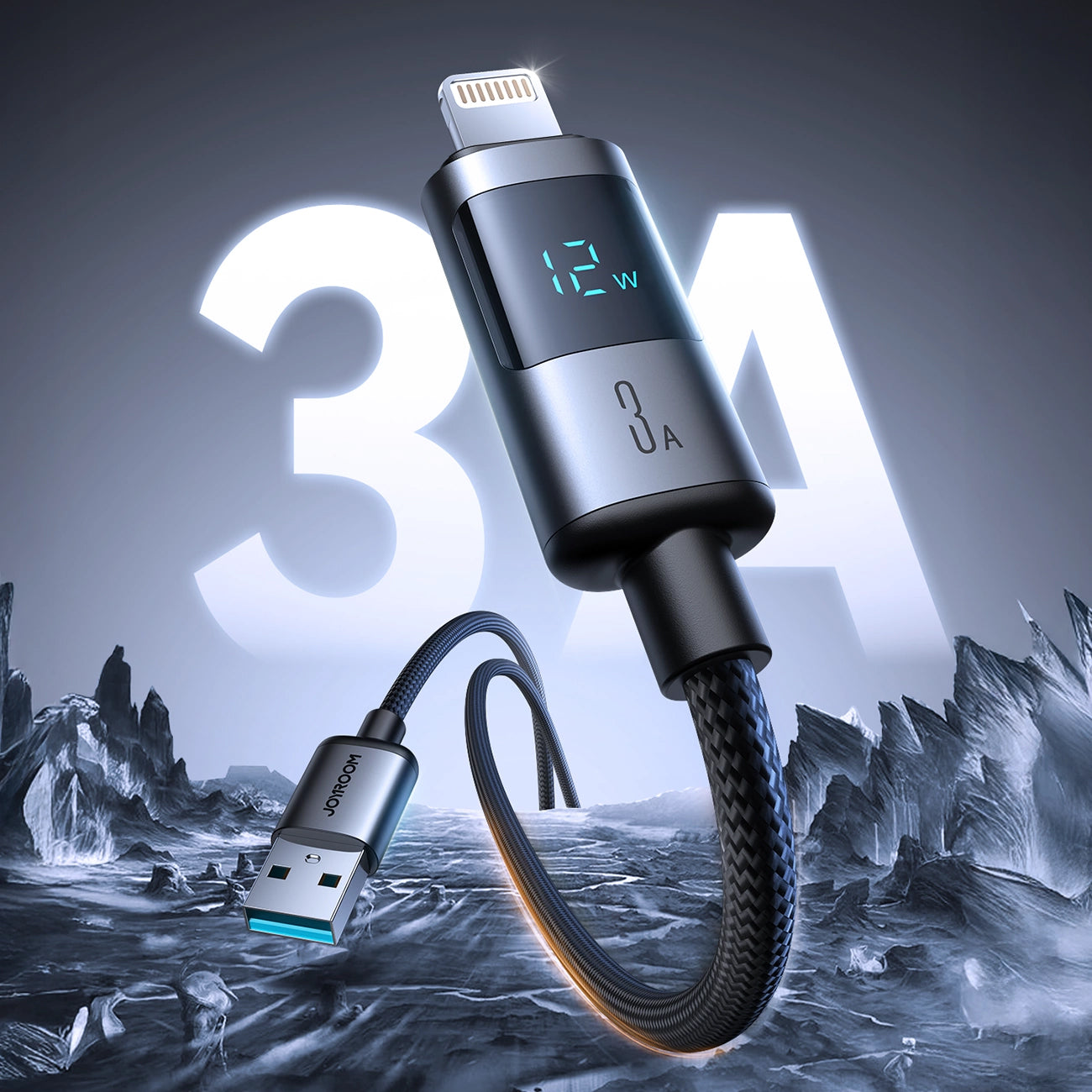 USB-A - Lightning Joyroom S-A16 Pro Prism Display adat- és töltőkábel, 12W, 1.2m, Fekete