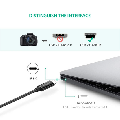USB-C - miniUSB UGREEN US242 adat- és töltőkábel, 18W, 1m, Fekete
