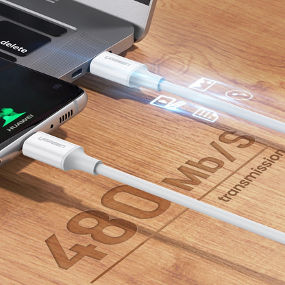 USB-C - USB-C adat- és töltőkábel UGREEN US264, 60W, 0,5m, Fehér