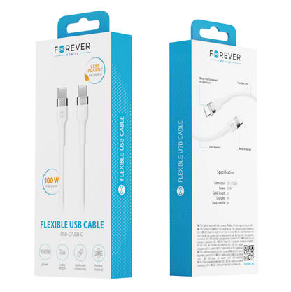 USB-C - USB-C Forever Flexible adat- és töltőkábel, 100W, 2m, Fehér