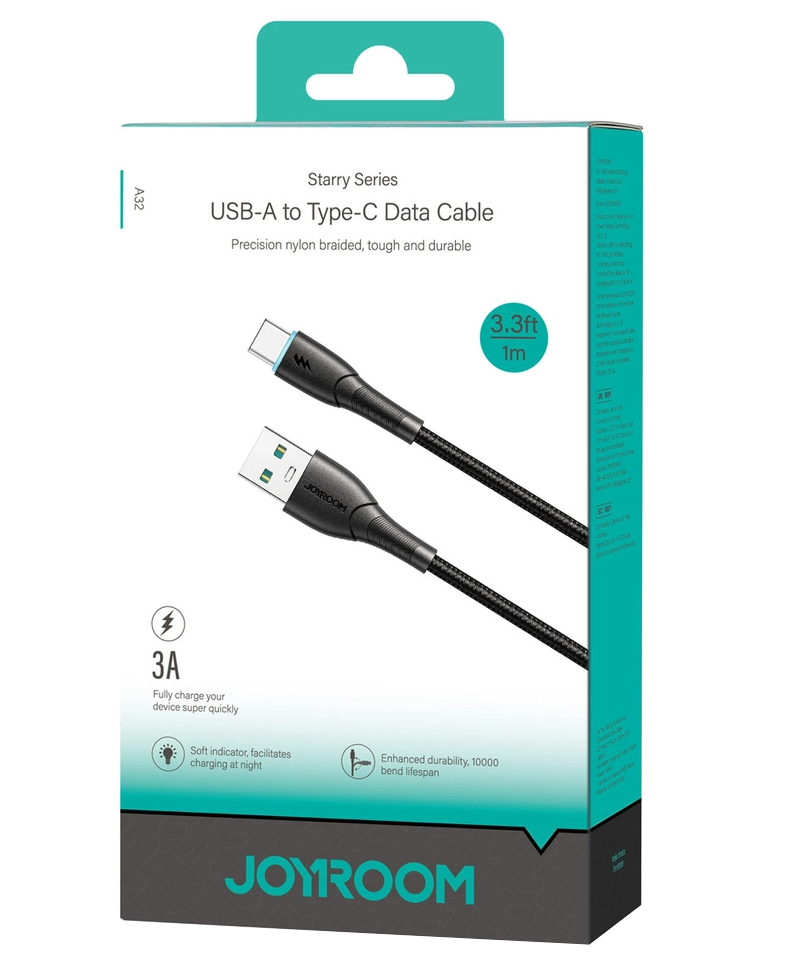 USB-A - USB-C Joyroom S-A32 adat- és töltőkábel, 18W, 1m, Fekete