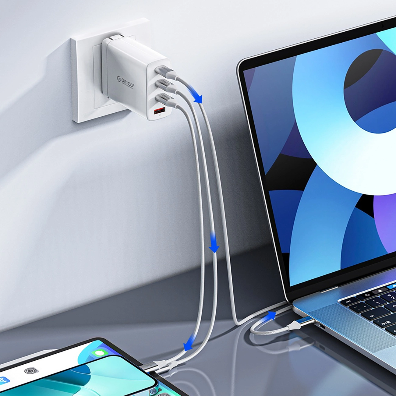 USB-C - USB-C Orico CDX adat- és töltőkábel, 60W, 1m, Fehér