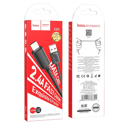 Adat- és töltőkábel USB-A - Lightning HOCO X88, 18W, 1m, Fekete 