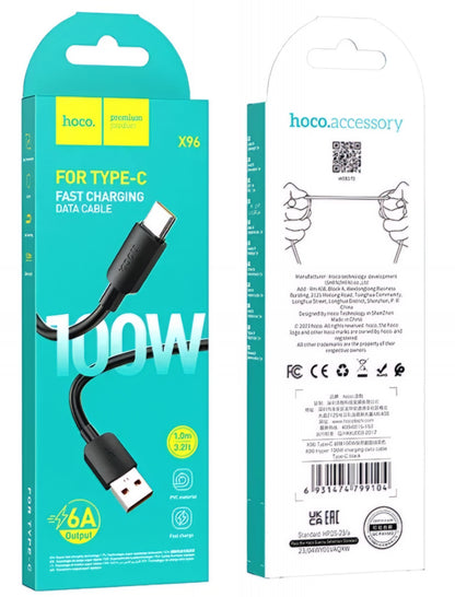 Adat- és töltőkábel USB-A - USB-C HOCO X96, 100W, 1m, fekete 