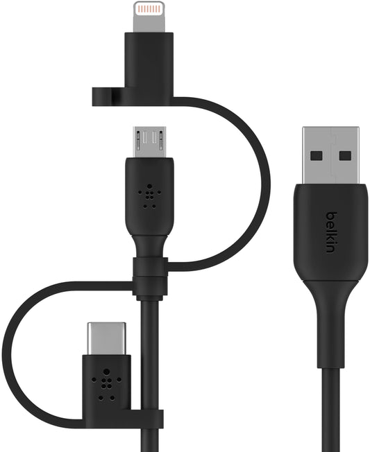 USB-A adat- és töltőkábel - Lightning / microUSB / USB-C Belkin BoostCharge, 1m, fekete CAC001bt1MBK