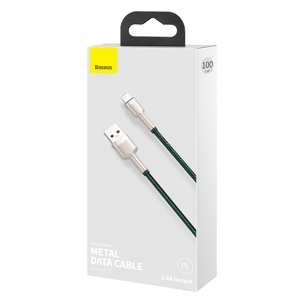 USB-A - Lightning Baseus Cafule Metal Series adat- és töltőkábel, 18W, 1m, Zöld CALJK-A06