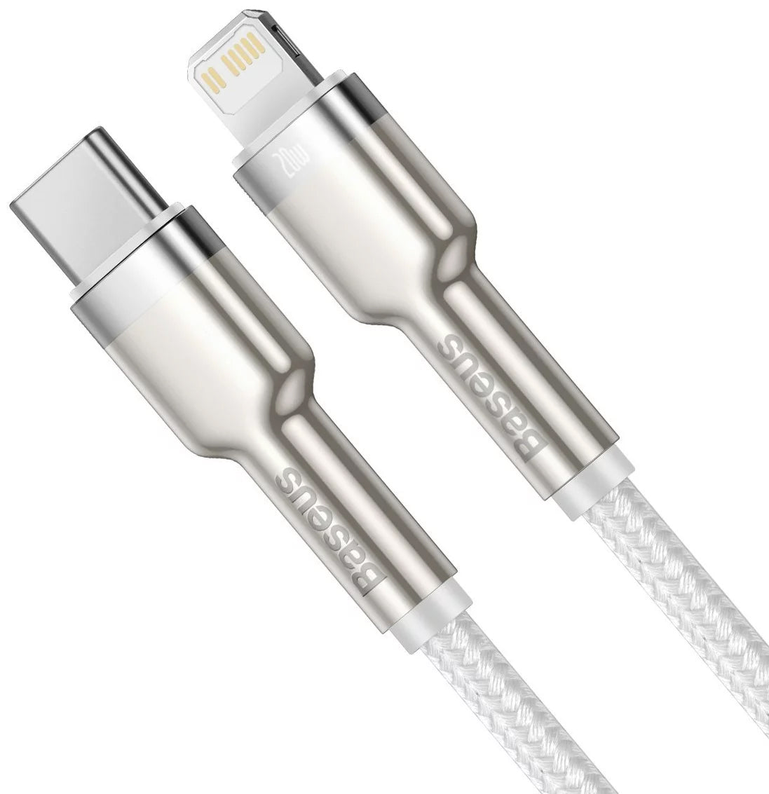 USB-C - Lightning Baseus Cafule Metal Series adat- és töltőkábel, 20W, 2m, Fehér CATLJK-B02