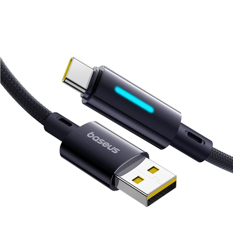 USB-A - USB-C Baseus Lit Button Control adat- és töltőkábel, 100W, 1m, Fekete P10379002121-00