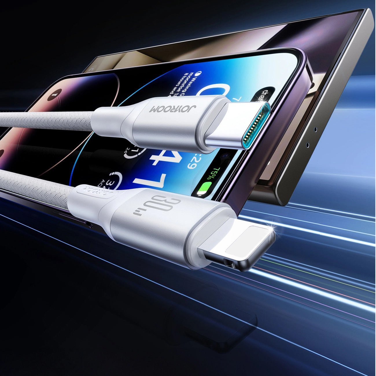 USB-C - Lightning Joyroom S-A28 Flash adat- és töltőkábel, 30W, 2m, Fehér