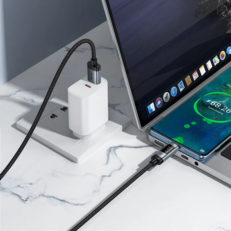 USB-A - USB-C HOCO Display U148 adat- és töltőkábel, 100W, 1.2m, Fekete