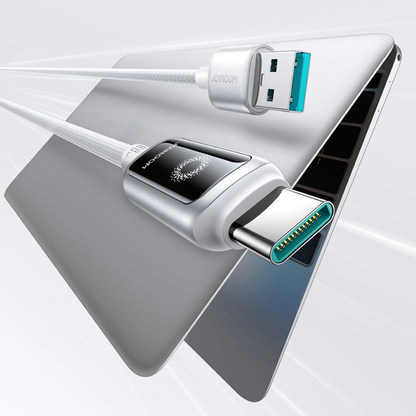 USB-A - USB-C adat- és töltőkábel Joyroom S-A55 StarFlight Display, 66W, 1.2m, Fehér