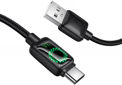 USB-A - USB-C HOCO U146 adat- és töltőkábel, 36W, 1.2m, Fekete