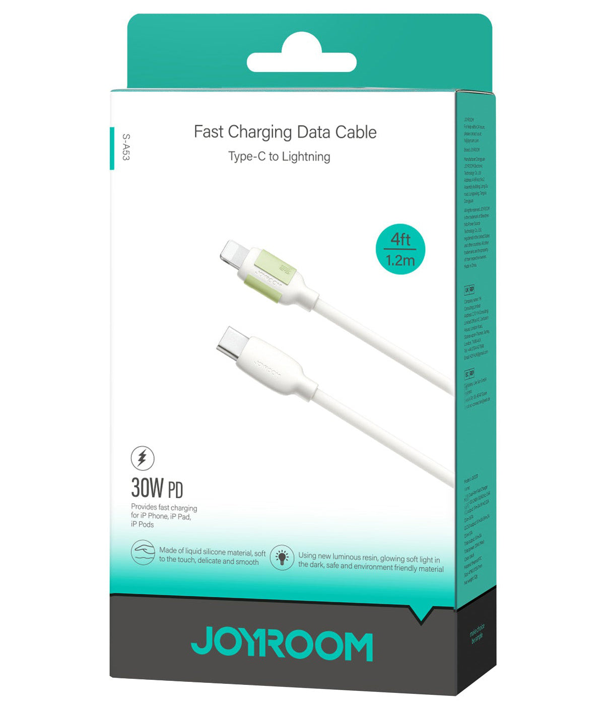 USB-C - Lightning Joyroom S-A53 adat- és töltőkábel, 30W, 1,2m, Bézs