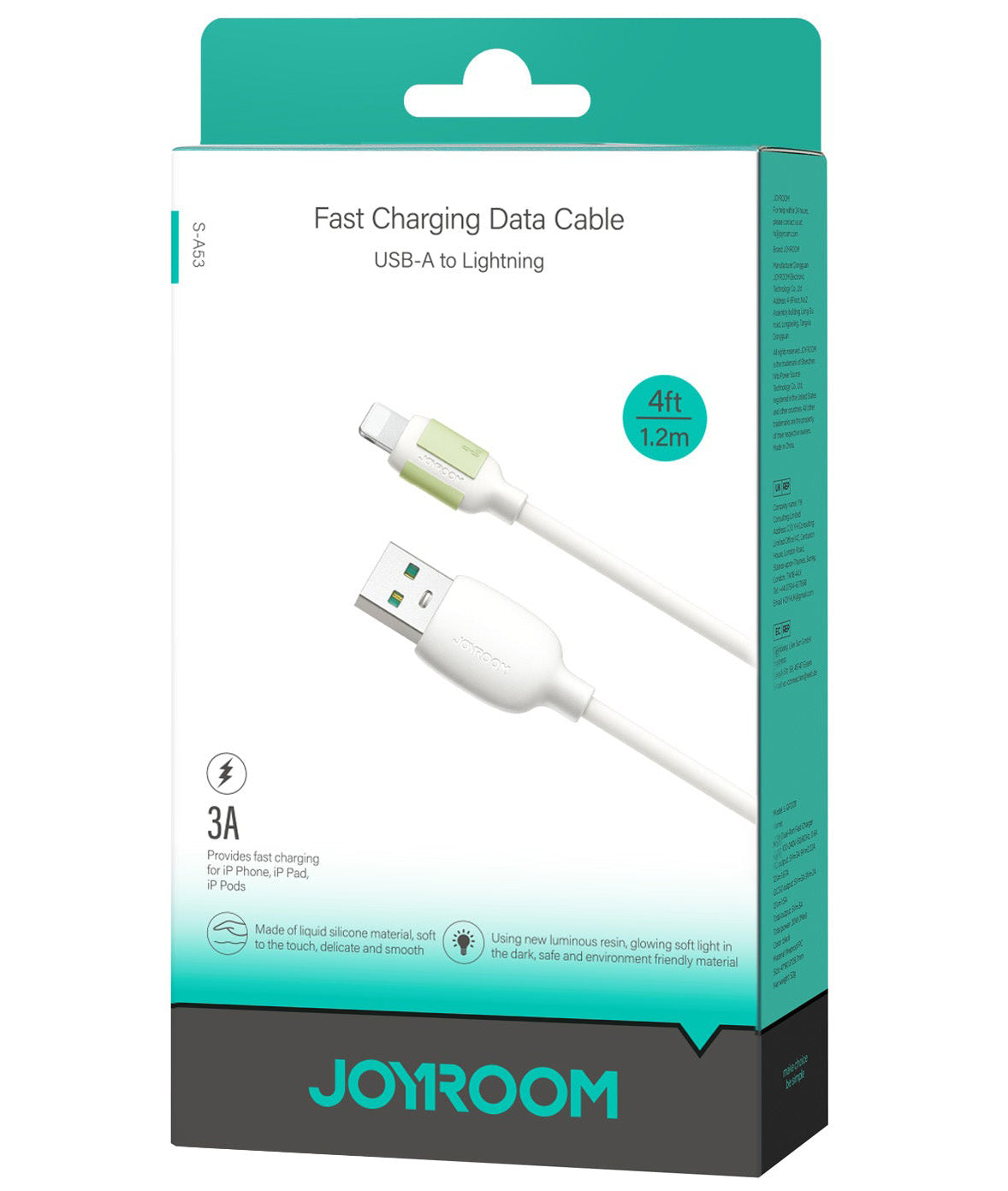 USB-A to Lightning Data and Charging Cable Joyroom S-A53, 18W, 1.2m, Beige